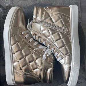 Shoe dazzle Niya  Metallic Gold Platform Sneakers with White Soles
